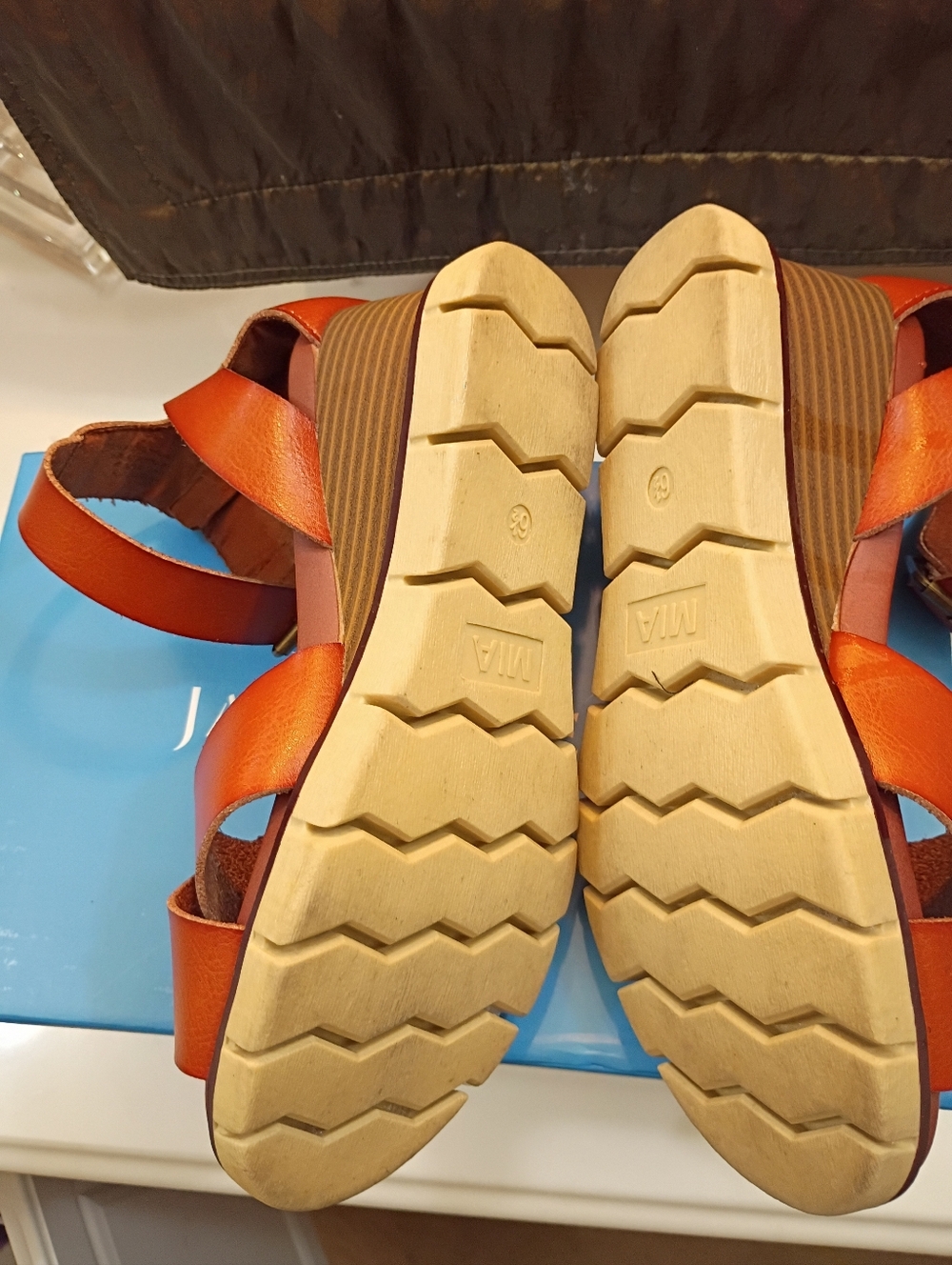 MIA Women's Cognac Crisscross Ankle Strap Sandals - Picture 7 of 8